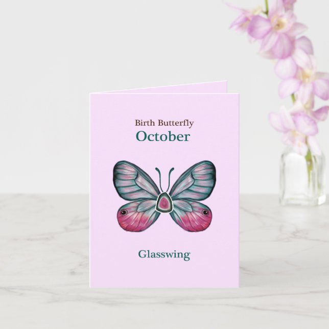 Carte Personnalisé Octobre Pink verre papillon Art (Orchidée)