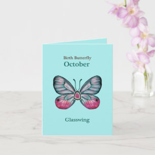 Carte Personnalisé Octobre Turquoise Verre Papillon Art