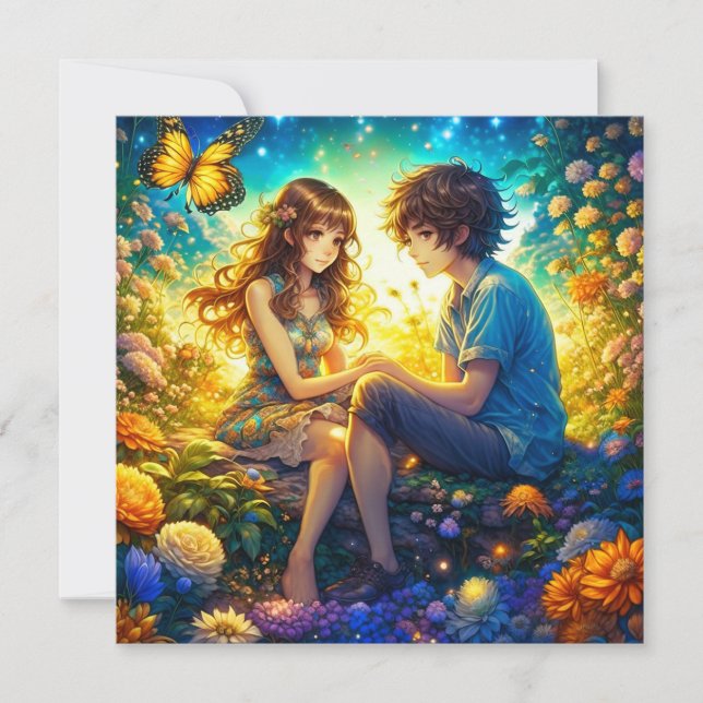 Carte Personnalisé romantique Anime Couple Valentine's D (Devant)