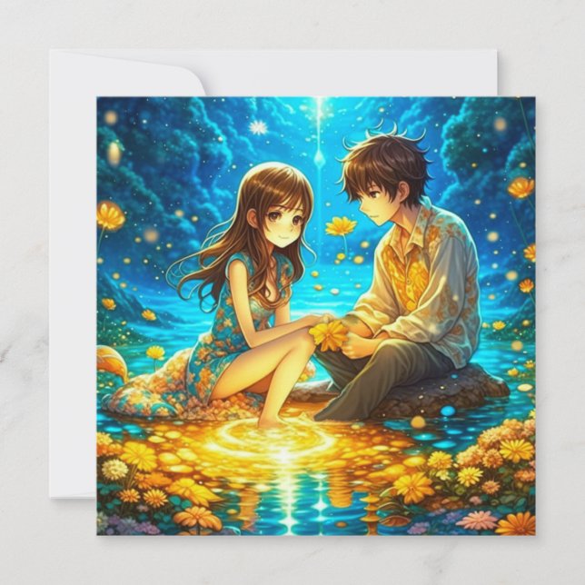 Carte Personnalisé romantique Anime Couple Valentine's D (Devant)