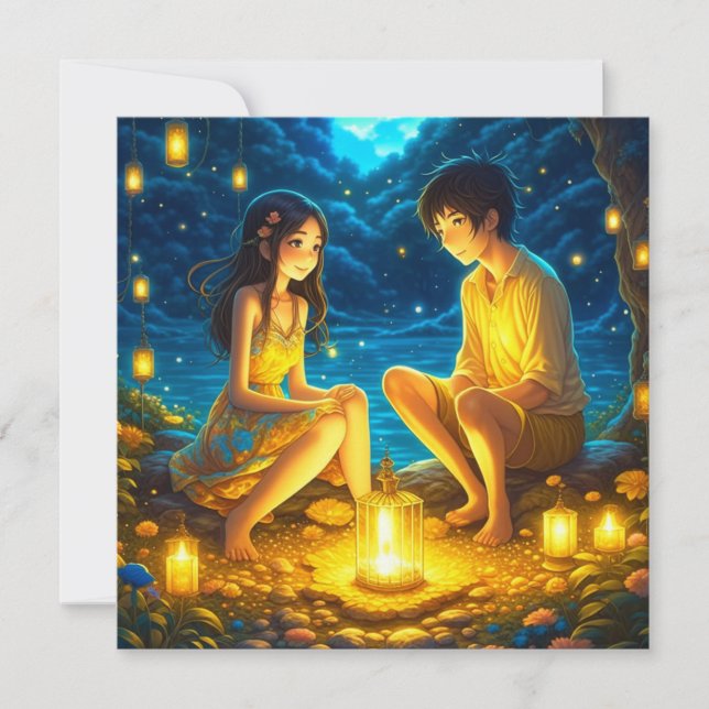 Carte Personnalisé romantique Anime Couple Valentine's D (Devant)