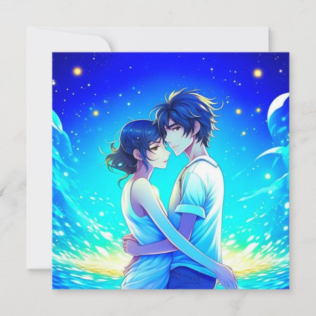 Carte Personnalisé romantique Anime Couple Valentine's D (Devant)
