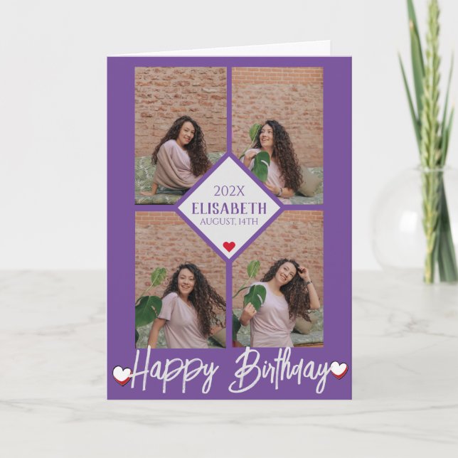 Carte Personnalisé Simple Anniversaire Élégant Collage P (Devant)