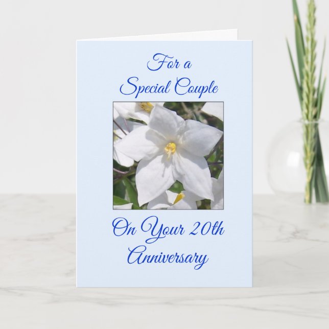 Carte personnalisée 20 ans de mariage fleurs blanc (Devant)