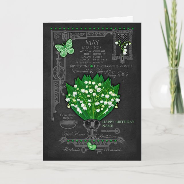 Carte personnalisée avec fleur de naissance de mai (Devant)
