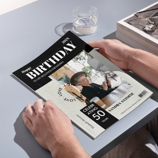 Carte personnalisée avec photo de couverture de ma (Custom Happy Birthday Photo Magazine Cover Card)