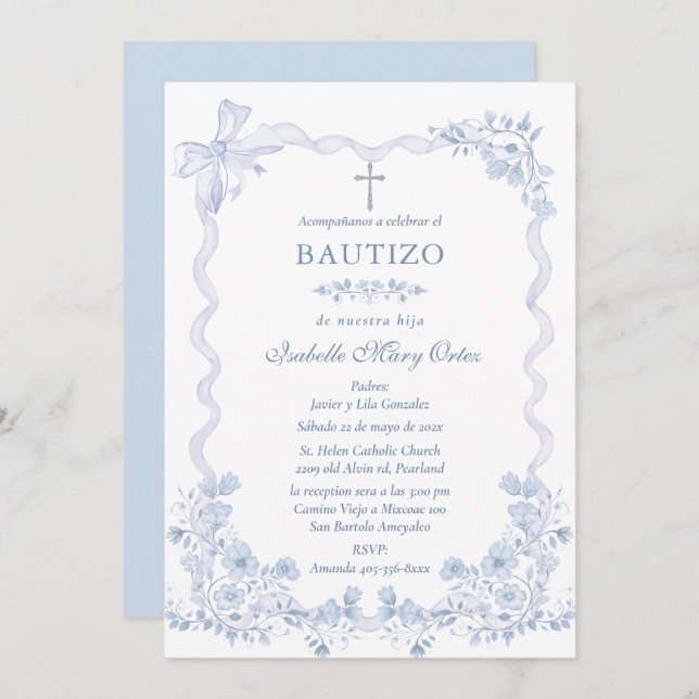 Carte Personnalisée Baptême Fille (Devant / Derrière)