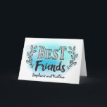 Carte personnalisée Best Friends sur l'aquarelle b<br><div class="desc">Encourage votre meilleur ami avec ce design moderne de typographie à lettrage manuel avec le titre "Meilleurs amis". Le type est entouré d'accents de laurier et apparaît sur l'arrière - plan d'aquarelle bleu. Espace sous lequel vous pouvez ajouter vos noms. A l'intérieur a ce message mais peut être customisé pour...</div>