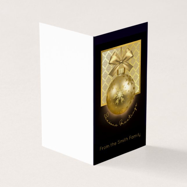 Carte personnalisée Black and Gold Christmas Baubl (Outside)