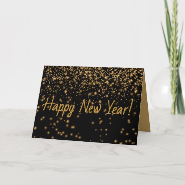 Carte personnalisée Black and Gold HAPPY NEW YEAR (Devant)