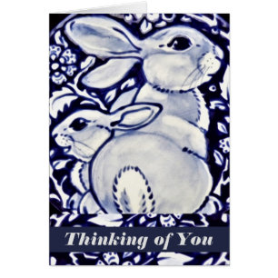 Carte personnalisée Blue and White Rabbit and Baby