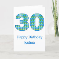 Carte personnalisée Chevron bleu et vert 30e anniv