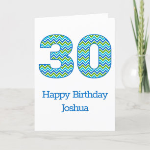 Carte personnalisée Chevron bleu et vert 30e anniv