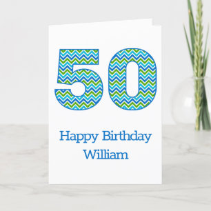 Carte personnalisée Chevron bleu et vert 50e anniv