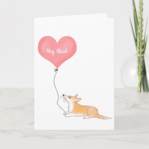 Carte personnalisée corgi & ballon pensée pour toi