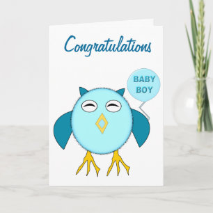 Carte personnalisée Cute Blue Baby Boy Owl