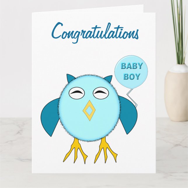 Carte personnalisée Cute Blue Baby Boy Owl (Devant)