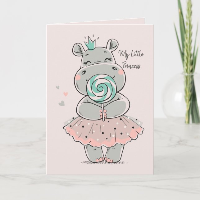 Carte personnalisée - Cute Hippo Princesse Anniver (Devant)