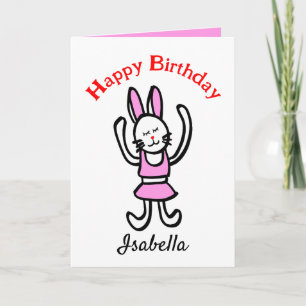 Carte personnalisée d'anniversaire rose Rabbit heu