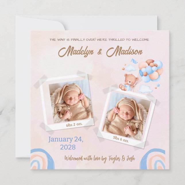 CARTE PERSONNALISÉE D'ANNONCE DE NAISSANCE DE JUME (Devant)