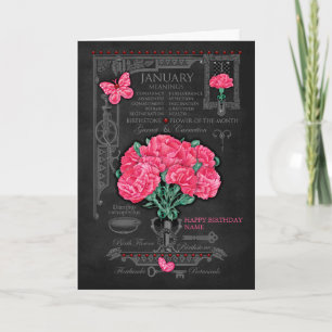 Carte personnalisée de fleur de naissance de janvi