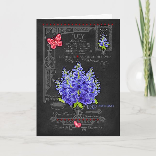 Carte personnalisée de fleur de naissance de juill (Devant)