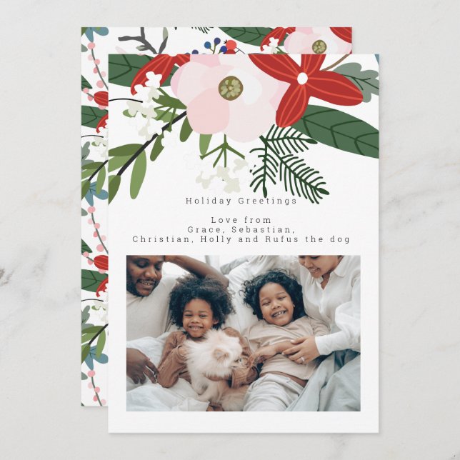 Carte personnalisée de la Fleur d'hiver rose rouge (Devant / Derrière)