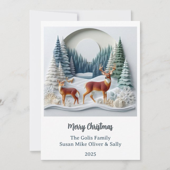 Carte personnalisée de Noël Cerf Vacances Faune  (Devant)