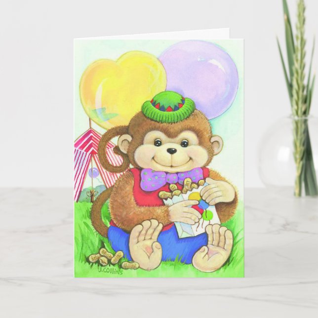 Carte personnalisée de singe de cirque d'anniversa (Devant)