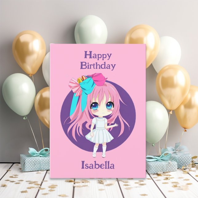 Carte Personnalisée jolie rose Anime Anniversaire fille (Créateur téléchargé)