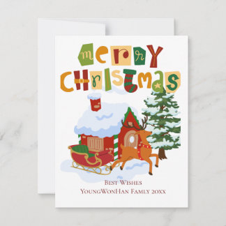 Carte personnalisée Joyeux cerf de Noël et traînea