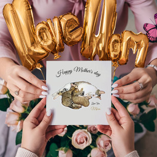 Carte personnalisée Mère chat et chatons mignons