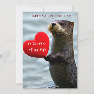 Carte personnalisée Otter Red Heart Valentine's Da