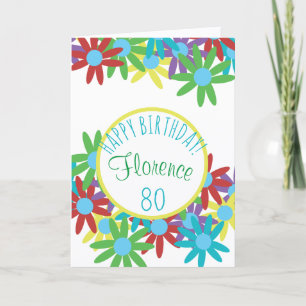Carte personnalisée pour 80e anniversaire Fleurie