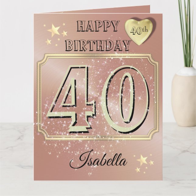 Carte personnalisée Rose Gold 40e anniversaire (Devant)