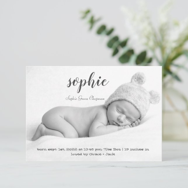 Carte personnalisée simple Photo Baby Faire-part d (Debout devant)