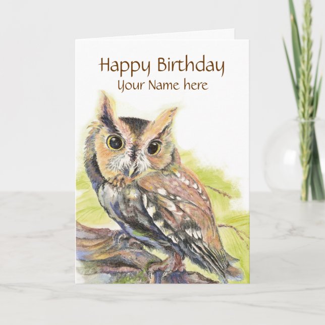 Carte Personnaliser avec nom, oiseau de Chouette mignonn (Devant)