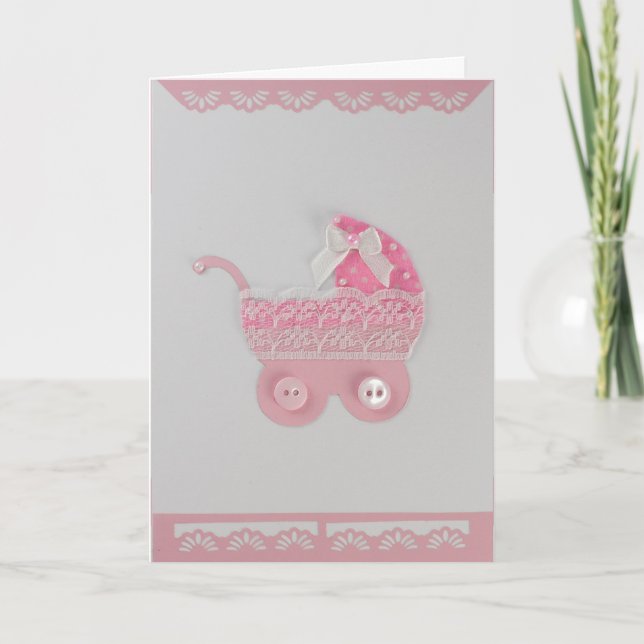 Carte Personnaliser Baby girl Pink Stroller avec dentell (Devant)