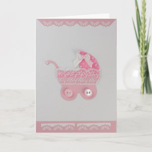 Carte Personnaliser Baby girl Pink Stroller avec dentell