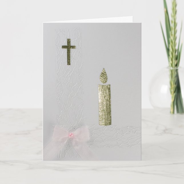 Carte Personnaliser Gold Holy cross, bougie et arc rose (Devant)