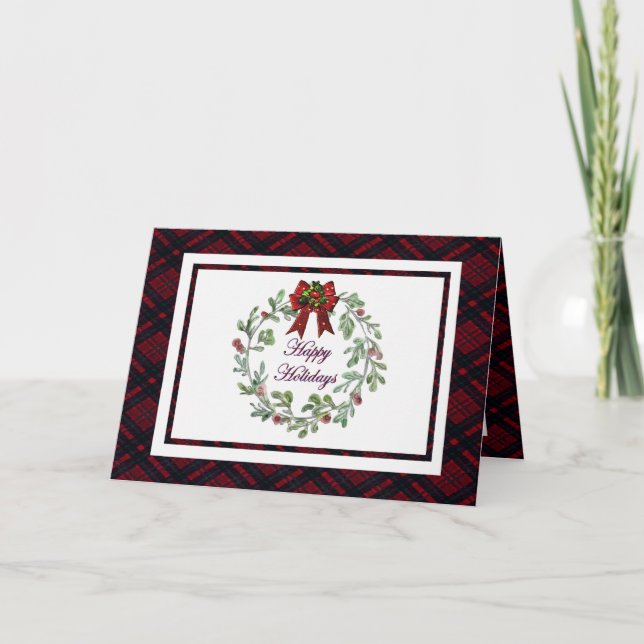 Carte Personnaliser Joyeuses Vacances Rouge Plaid (Devant)