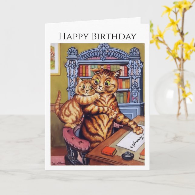 Carte Personnaliser le nom Anniversaire Chats Kitten Lou (Fleur jaune)