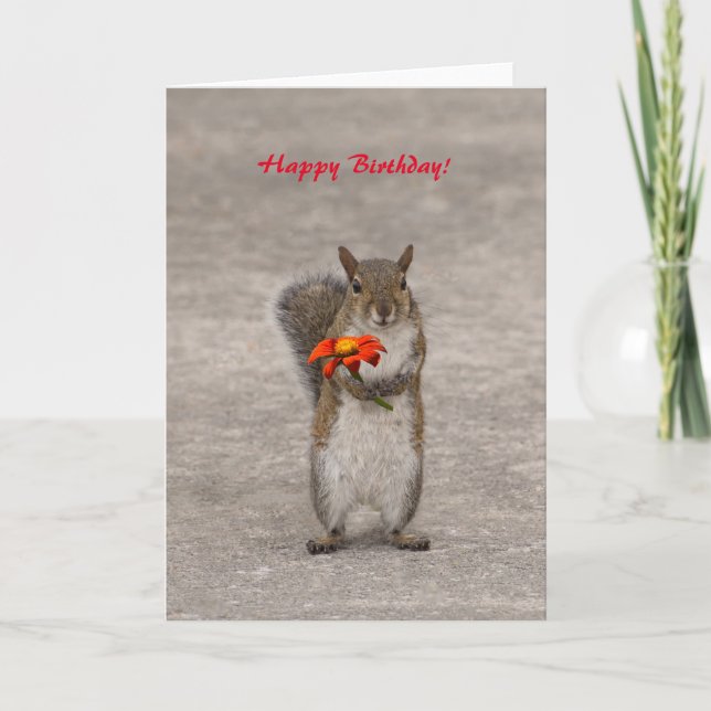 Carte Personnaliser les salutations Écureuil avec fleur (Devant)