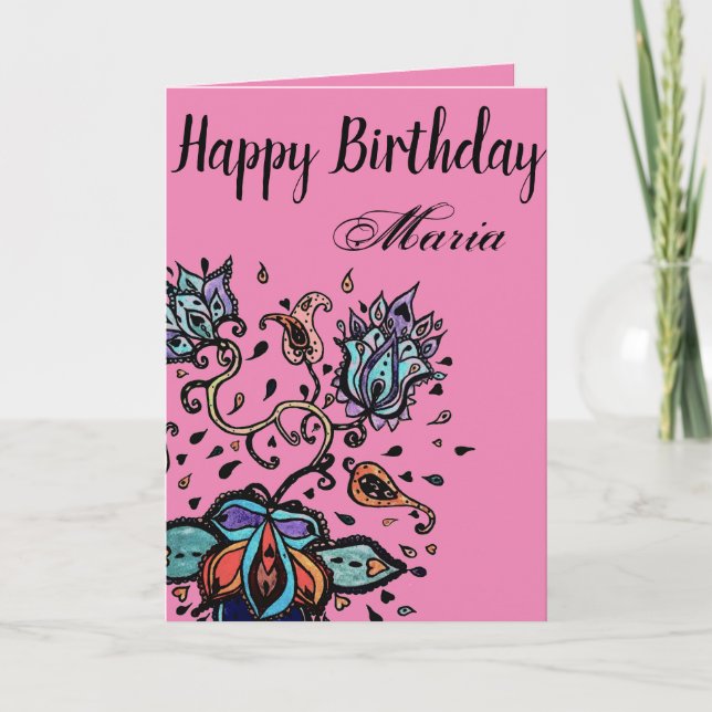 Carte Personnaliser par nom Joyeux anniversaire Flower D (Devant)