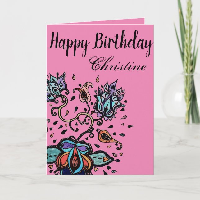 Carte Personnaliser par nom Joyeux anniversaire Flower D (Devant)