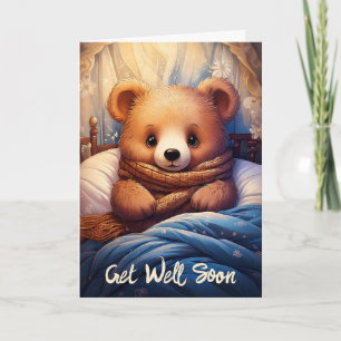 Carte Personnalisez Baby Bear Sick in Bed Get Well Bient