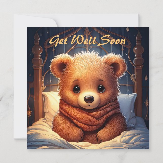 Carte Personnalisez Baby Bear Sick in Bed Get Well Bient (Devant)