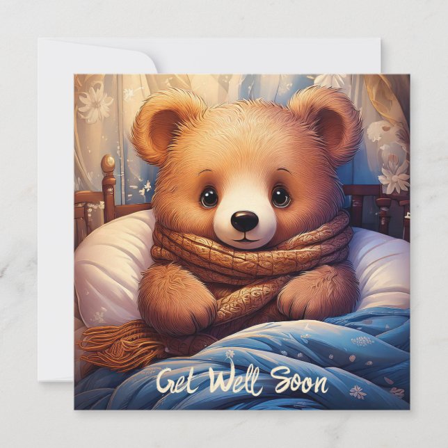 Carte Personnalisez Baby Bear Sick in Bed Get Well Bient (Devant)