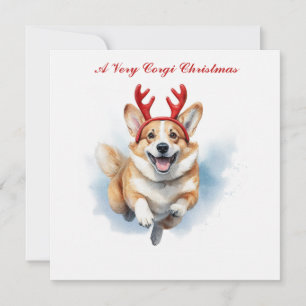Carte Personnalisez Corgi de Noël avec des bois de renne