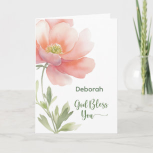 Carte Personnalisez Dieu vous bénisse Fleur aquarelle
